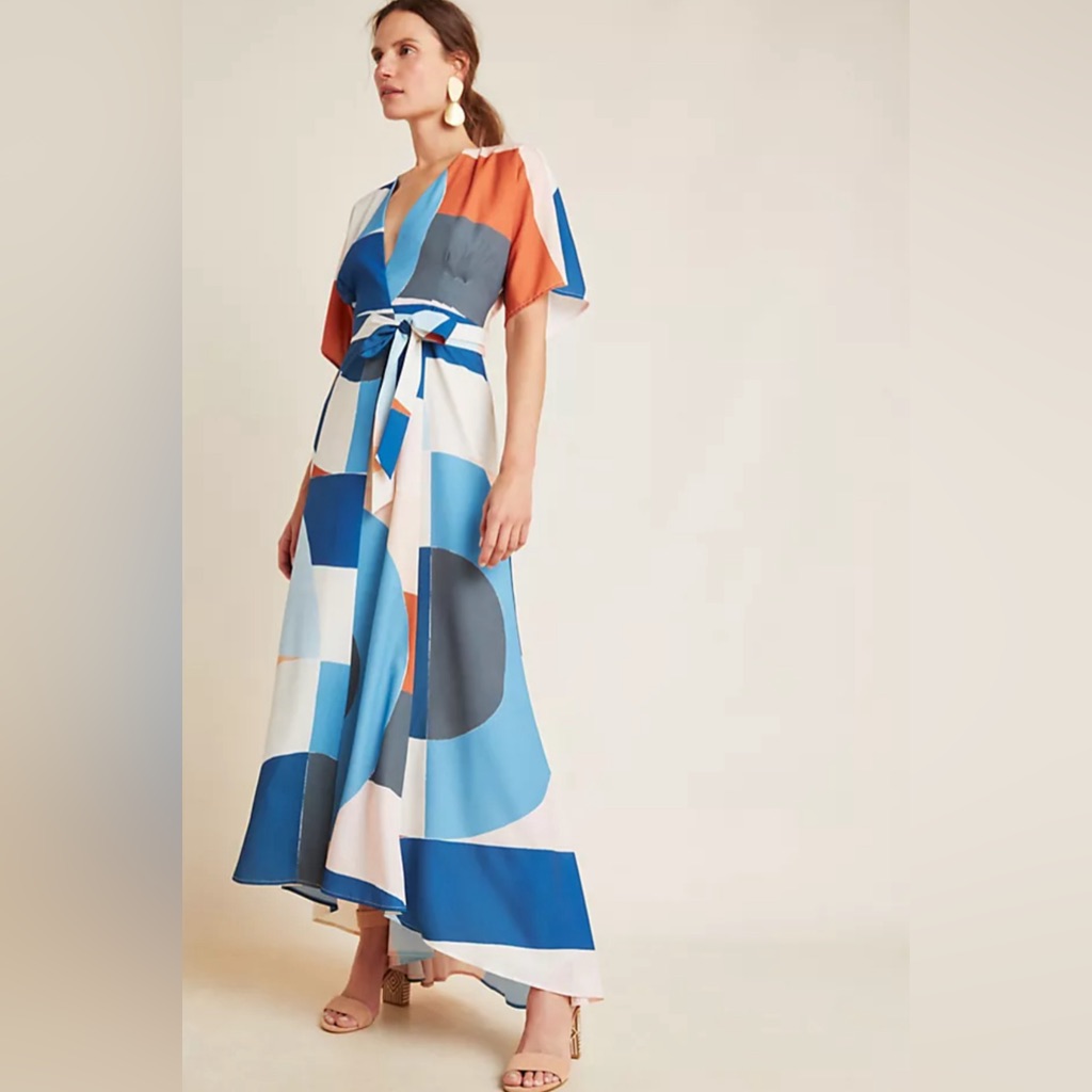 Hutch Gemma Wrap Dress In Blue Geo Medium Petite Anthropologie Summer Wedding